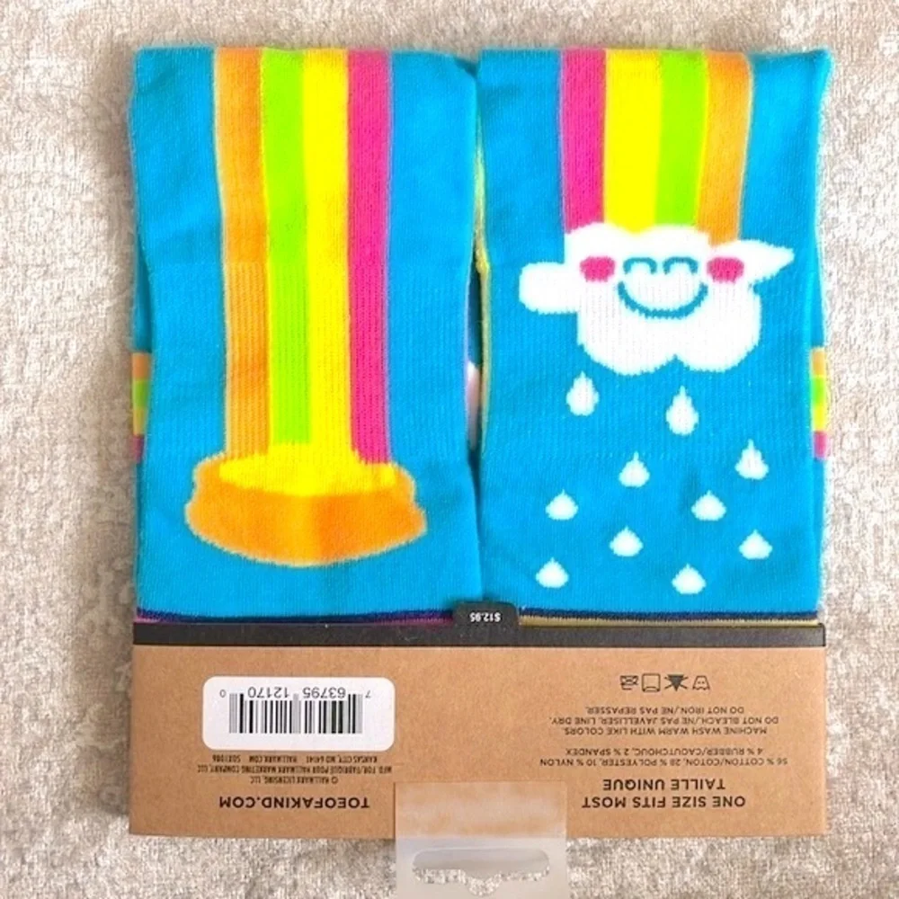 Brand New Set of 3 Pairs of Hallmark Toe of a Kind Crew Socks Rainbow Bunnies